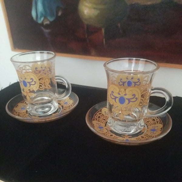 Antique Pair of Moser Islamic Bohemian glass Cup And Saucers