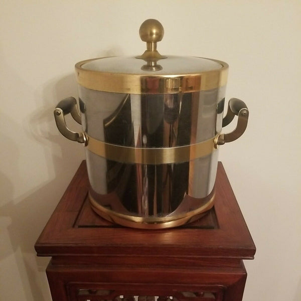Mid Century Modern Chrome and Gold Barware Icebucket Original Liner