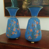 Paur Of Antique Moser Opaline Footed Vases