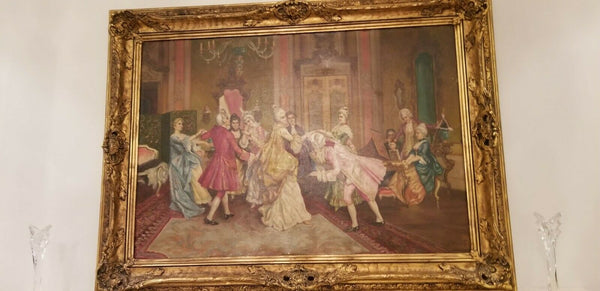 Signed Painting of Dancing Scene - Diamonds Sapphires Rubies Emeralds