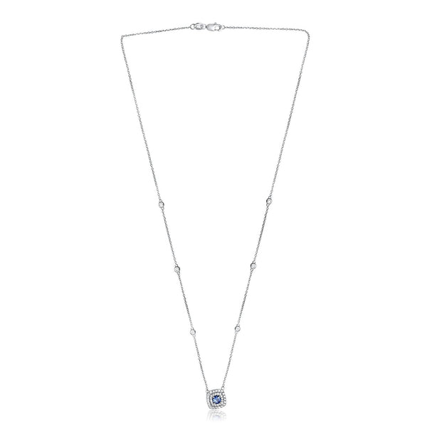 14K White Gold Sapphire and Diamond Necklace - Diamonds Sapphires Rubies Emeralds