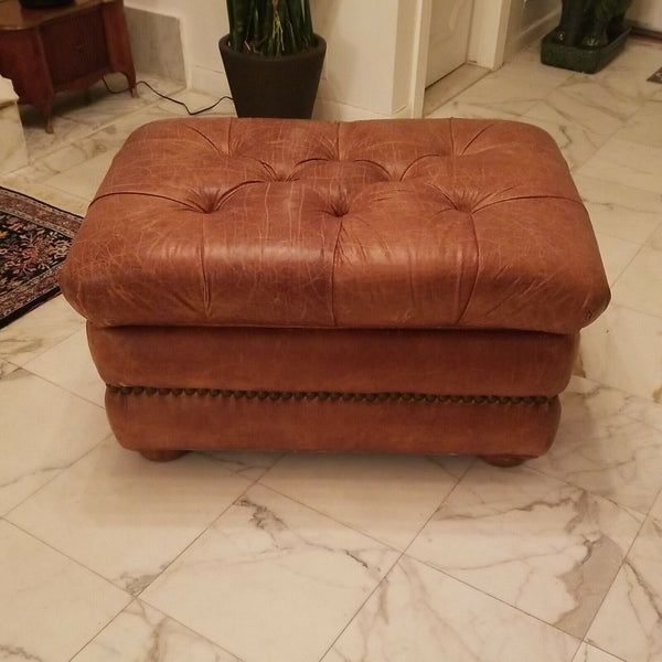 Vintage Leather Trunk Cognac Ottoman Large