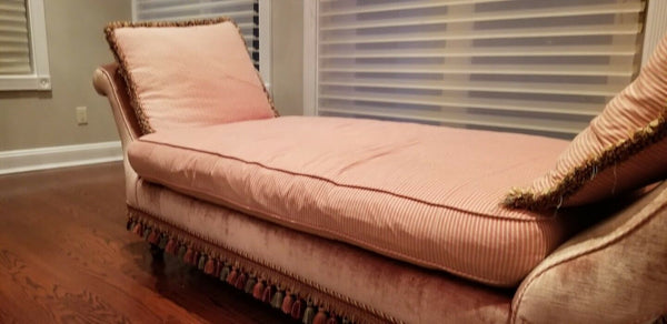 Antque Pink Daybed Backless Couch Chaise with Wooden Legs - Diamonds Sapphires Rubies Emeralds