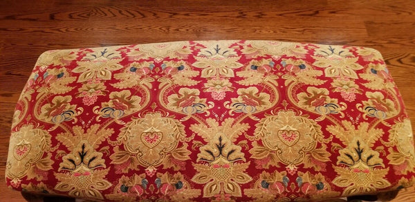 Bench with Ralph Lauren Upholstery with Carved Wood & Brass Nails - Diamonds Sapphires Rubies Emeralds