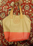 Tory Burch Large Tote Beige and Red - Diamonds Sapphires Rubies Emeralds