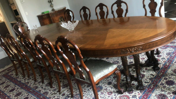 Wooden Dining Room Table with 12 Chairs