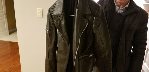 KARL LAGERFELD PARIS men's black leather jacket Size Medium - Diamonds Sapphires Rubies Emeralds