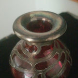 Antique Sterling silver Overlay Ruby Glass Vase #9508