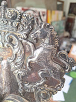 Pair Of Antique Armorial Lion Crown Silvered Sconces Hallmark