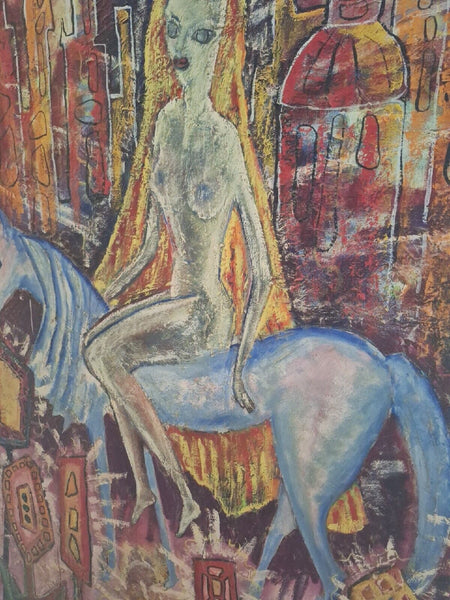 1960's Nude Girl Mid Century Modern Painting Signed Caster