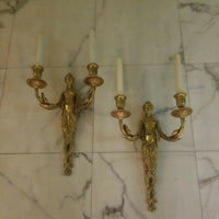 Nude Antique French Pair Gilt Bronze Sconces