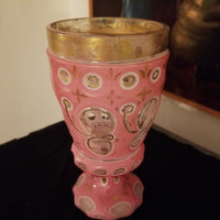 Antique Pink Moser Bohemian Glass Overlay Goblet