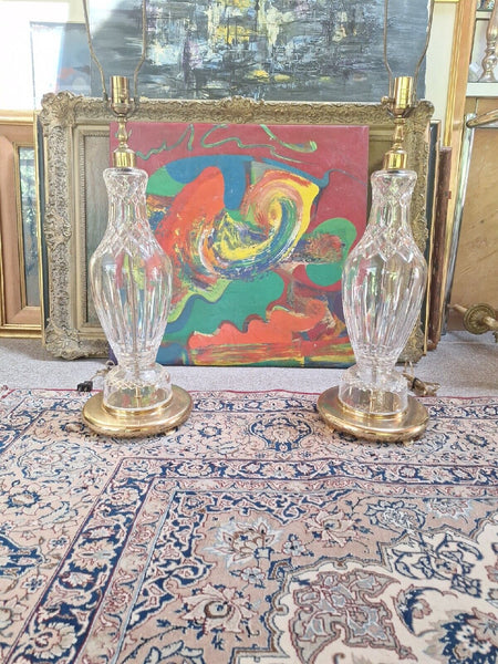 Pair Of Vintage Unsigned Baccarat Attributed Waterford Crystal Lamps #95508