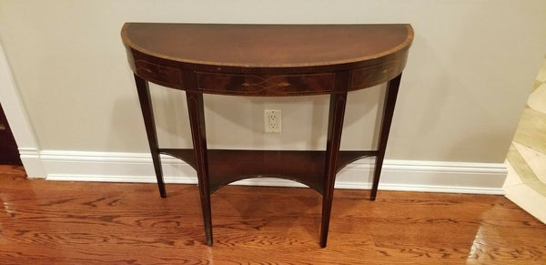 Inlaid Wood Half Moon Console Table - Diamonds Sapphires Rubies Emeralds