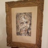 Mid century Modern Abstract Hand Painted Painting of Little Girl