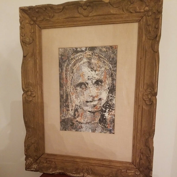 Mid century Modern Abstract Hand Painted Painting of Little Girl