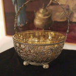 Antique Reticulated Silver Basket With Glass Insert