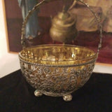 Antique Reticulated Silver Basket With Glass Insert