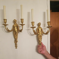 Nude Antique French Pair Gilt Bronze Sconces