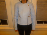 Ladies Light Blue Vince Camuto Size 2 Leather Jacket - Diamonds Sapphires Rubies Emeralds