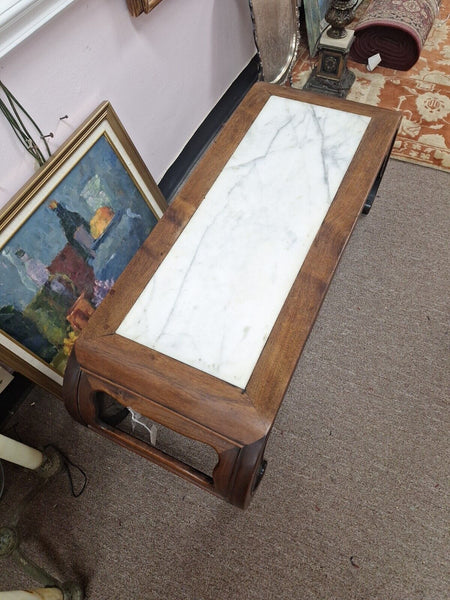 Japanese Marble and Wood Coffee Table 43" X 16" X 14"