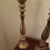 Pair Of Vintage Silvered Large Candlestick Lamps