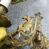 Antique Pair Of Gilt Bronze Gargoyle Sconces