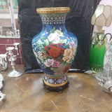 Pair Of Metalic Floral Vases with wooden custom bases perfect condition