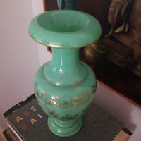 Antique Green Jade Inverted Opaline Glass Crystal Vase