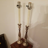 Pair Of Vintage Silvered Large Candlestick Lamps