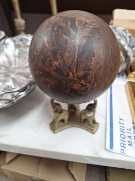 Vintage Ball Or Globe, Possibly Asian About 5" Diameter With 3 Elephant Stand