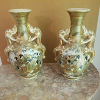 Antique Asian Porcelain Gold Painted Dragon Vases