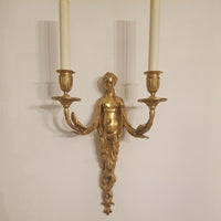 Nude Erotic Antique French Pair of Gilt Bronze Sconces in Working Condition