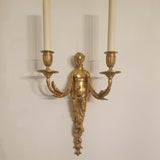 Nude Erotic Antique French Pair of Gilt Bronze Sconces in Working Condition