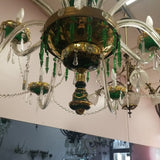 Czechoslovakia Chandelier 12 Light Crystal Overlay With Enamel green