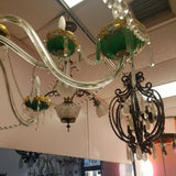 Czechoslovakia Chandelier 12 Light Crystal Overlay With Enamel green
