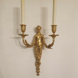 Nude Antique French Pair Gilt Bronze Sconces