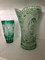 4 Antique Green Bohemian Crystal Vases