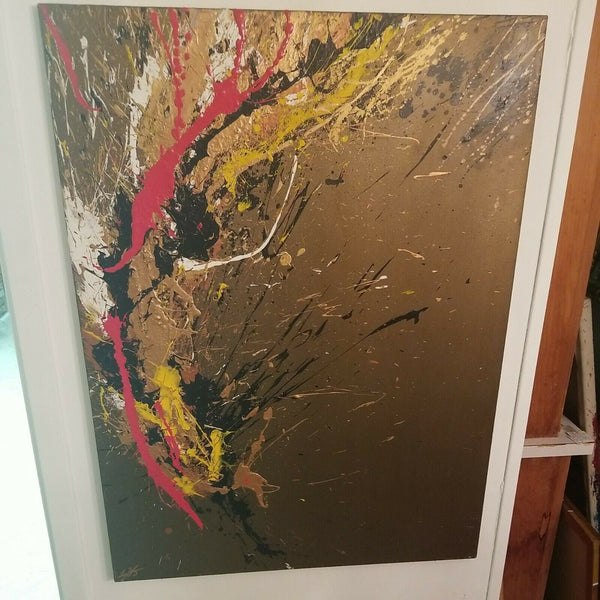 A Mid Century Modern Gold Abstract Oil Drip