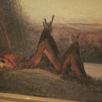 Antique Native American Painting Teepee Hudson River School