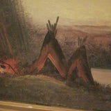 Antique Native American Painting Teepee Hudson River School