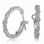 14K White Gold with Diamonds Mini Hoop Earring .07 Carats - Diamonds Sapphires Rubies Emeralds