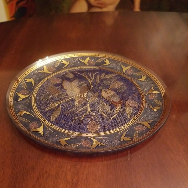 20Th century Vintage Heavy Enamel Moser Bohemian glass Charger