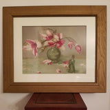 Vintage Asian Painting Still Life Green Flower Vase