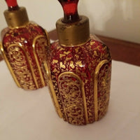 Antique Moser Heavy Gold Pair Of Perfume Bottles