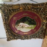 Antique Gilt Frame Hand Painted Painting On Ceramic Nude