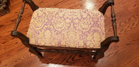 Antique Oak Foot Stool Upholstered Bench - Diamonds Sapphires Rubies Emeralds