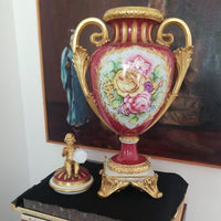 Antique Italian Porcelain Museum Quality Gold Urn With Cupid Putti