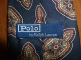 Very Rare 100% Silk Navy Paisley Polo by Ralph Lauren Tie Made in USA - Diamonds Sapphires Rubies Emeralds