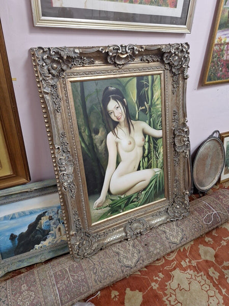 Large Framed Artwork of a Nude Asian Woman IMPERFECT CONDITION!! SEE PICS!!